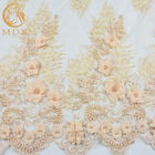 샴페인 골드 3D 꽃 레이스 직물에 의하여 뜨개질을 하는 순수한 메시 연약한 감동