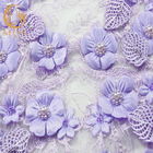 이브닝 드레스를 위한 수를 놓은 3D 꽃 레이스 직물/자주색 레이스 물자 폴리에스테