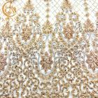 웨딩 드레스를 위한 자수 수공 금 색깔 레이스 물자 MDX 레이스 직물
