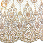 웨딩 드레스를 위한 자수 수공 금 색깔 레이스 물자 MDX 레이스 직물