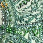 신부 복장을 위한 정교한 녹색 구슬로 만드는 레이스 직물/레이스 물자 직물