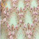 웨딩 드레스에 대 한 핑크 3D 꽃 수 놓은 레이스 원단