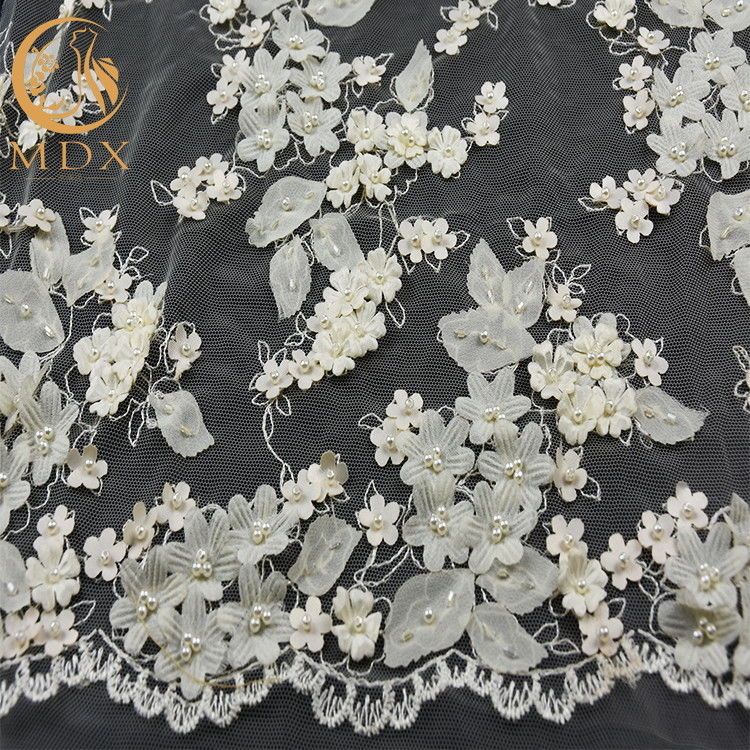 얇은 명주 그물 3D 흰 꽃 레이스 결혼식을 위한 80% 나일론 자수