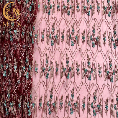 주문을 받아서 만들어지는 여자 복장 Sequins 레이스 직물 140cm 폭 프랑스 구슬로 만드는 레이스