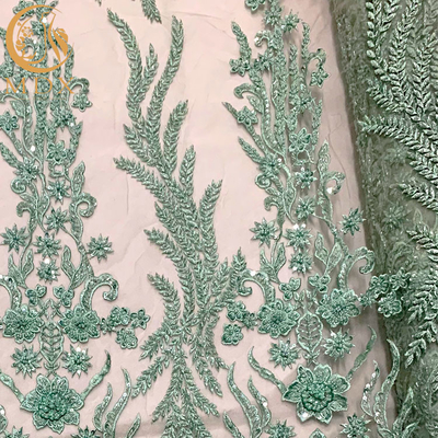 ODM Elegant Green Beaded Dress Bridal Lace Fabric 140Cm Width